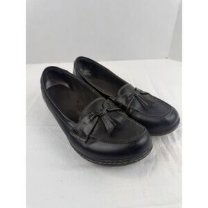 Clarks Womens Black Leather Tassel Loafers Shoes 10W 260673314100